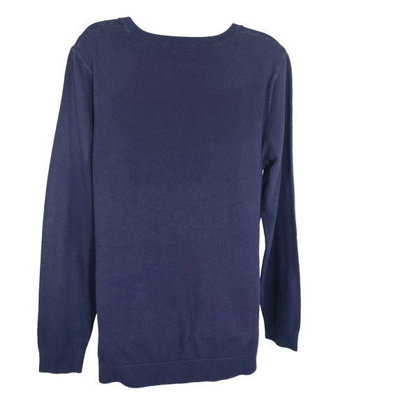 Duluth Trading Co. Women's Shiftless V-Neck Sweater Blue Large Layering Rib Knit - Picture 2 of 7